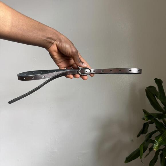 Vintage Grey genuine leather mini belt with silver buckle size S - Picture 4 of 4